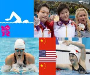 Puzzle Συνδυασμένη πόντιουμ κολύμβηση των μεμονωμένων γυναικών 400 m, Shiwen Ye (Κίνα), Elizabeth Beisel (Ηνωμένες Πολιτείες) και Li Xuanxu (Κίνα) - London 2012
